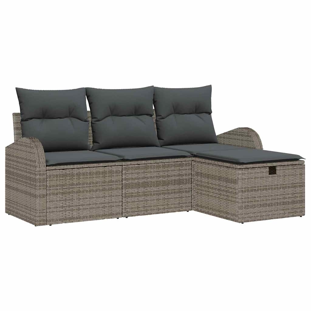 Conjunto de Sofá de Jardim 4 pcs Cinzeto Rattan Sintético