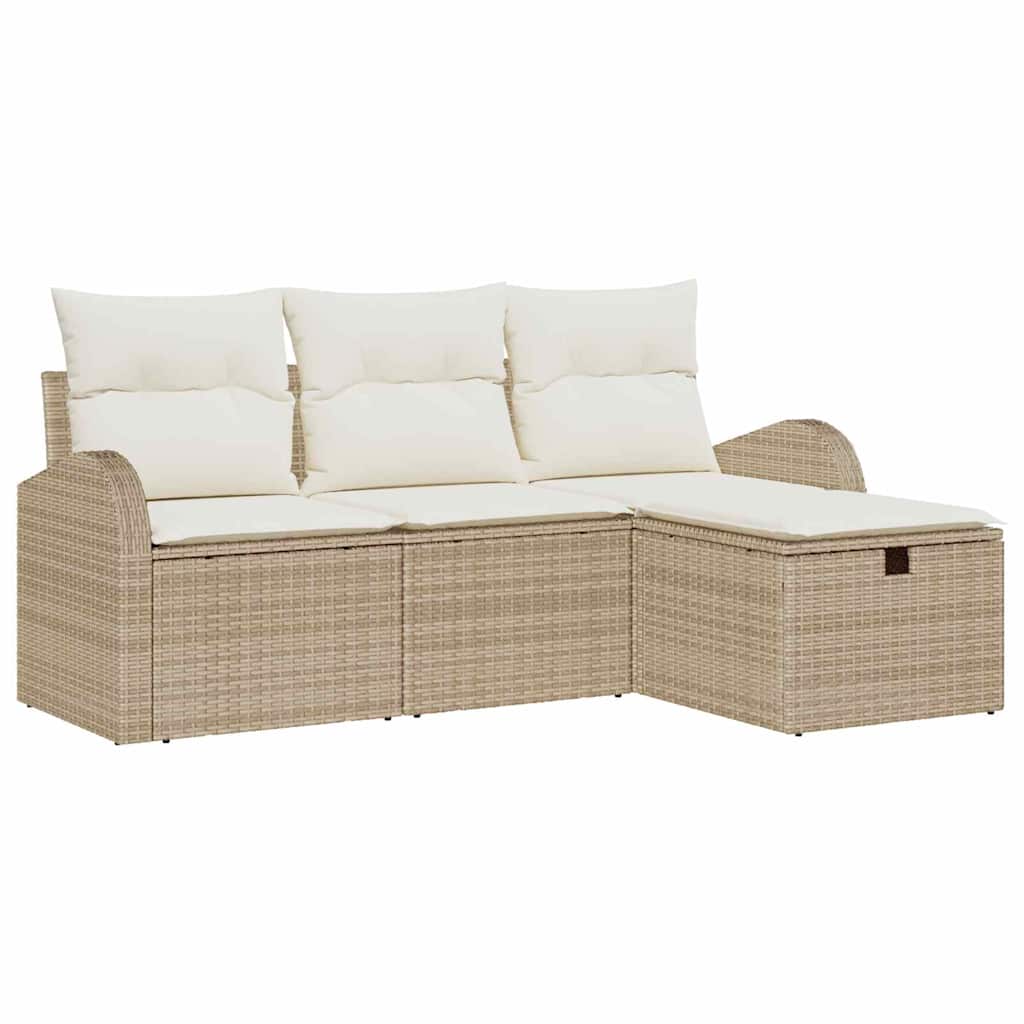 Conjunto de Sofá de Jardim 4 pcs Bege Rattan Sintético
