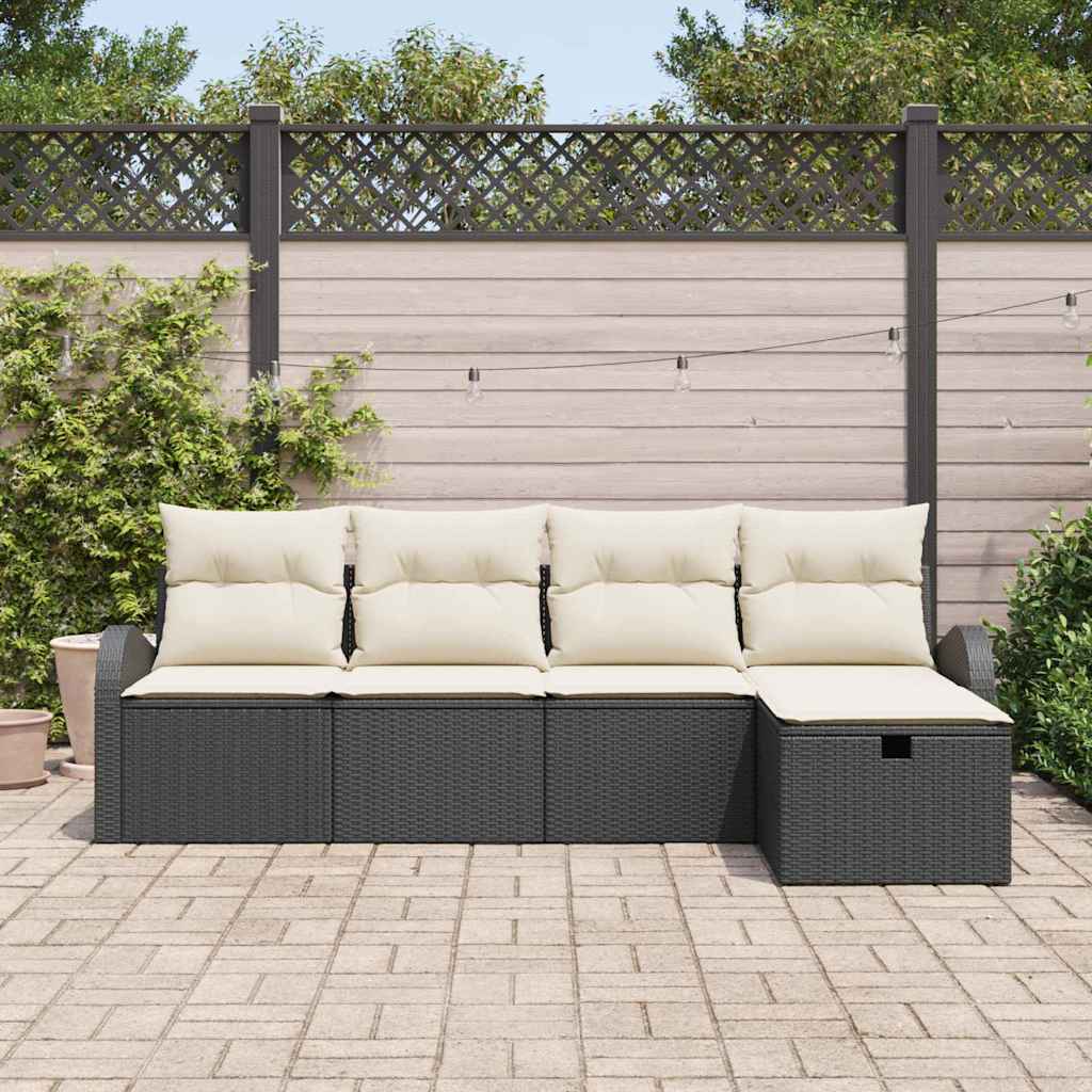 Conjunto de Sofá de Jardim 5 pcs Preto Rattan Sintético