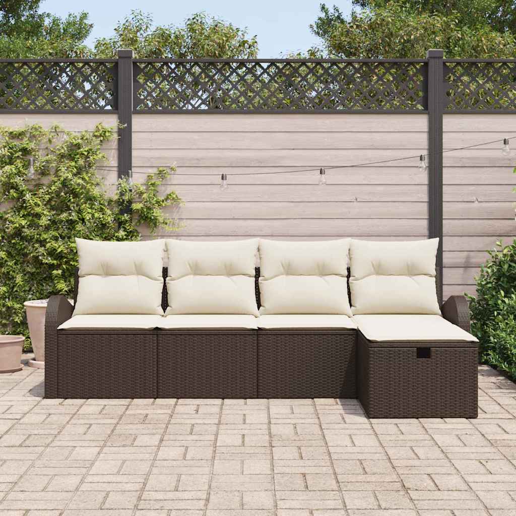 Conjunto de Sofá de Jardim 5 pcs Castanho Rattan Sintético