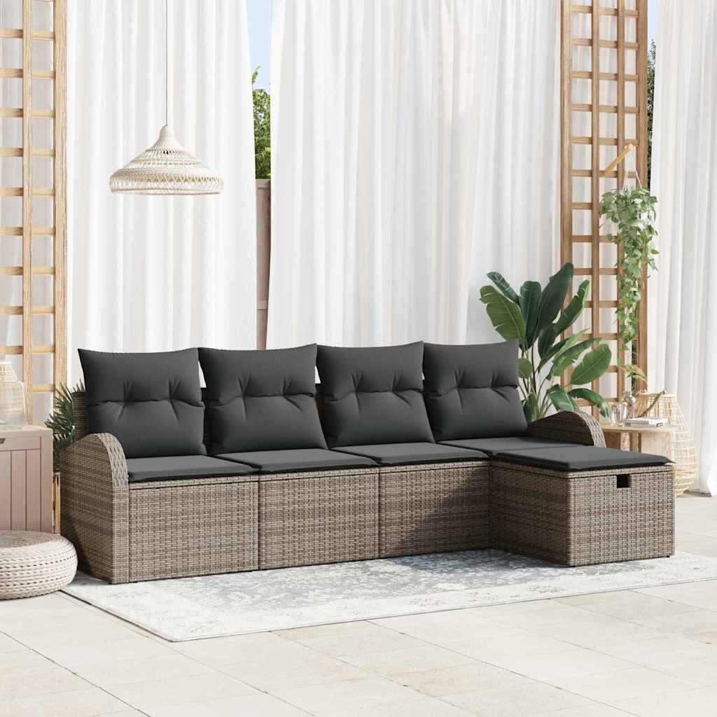 Conjunto de Sofá de Jardim 5 pcs Cinzeto Rattan Sintético