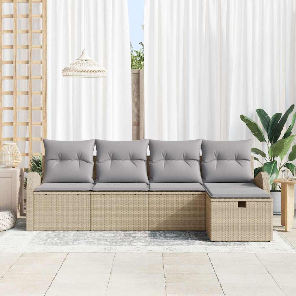Conjunto de Sofá de Jardim 5 pcs Bege Rattan Sintético