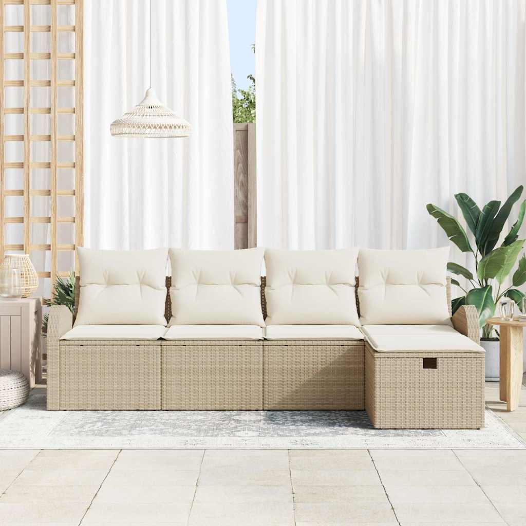 Conjunto de Sofá de Jardim 5 pcs Bege Rattan Sintético