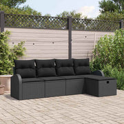 Conjunto de Sofá de Jardim 5 pcs Preto Rattan Sintético