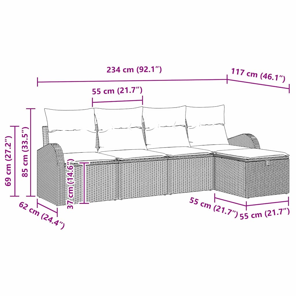 Conjunto de Sofá de Jardim 5 pcs Preto Rattan Sintético