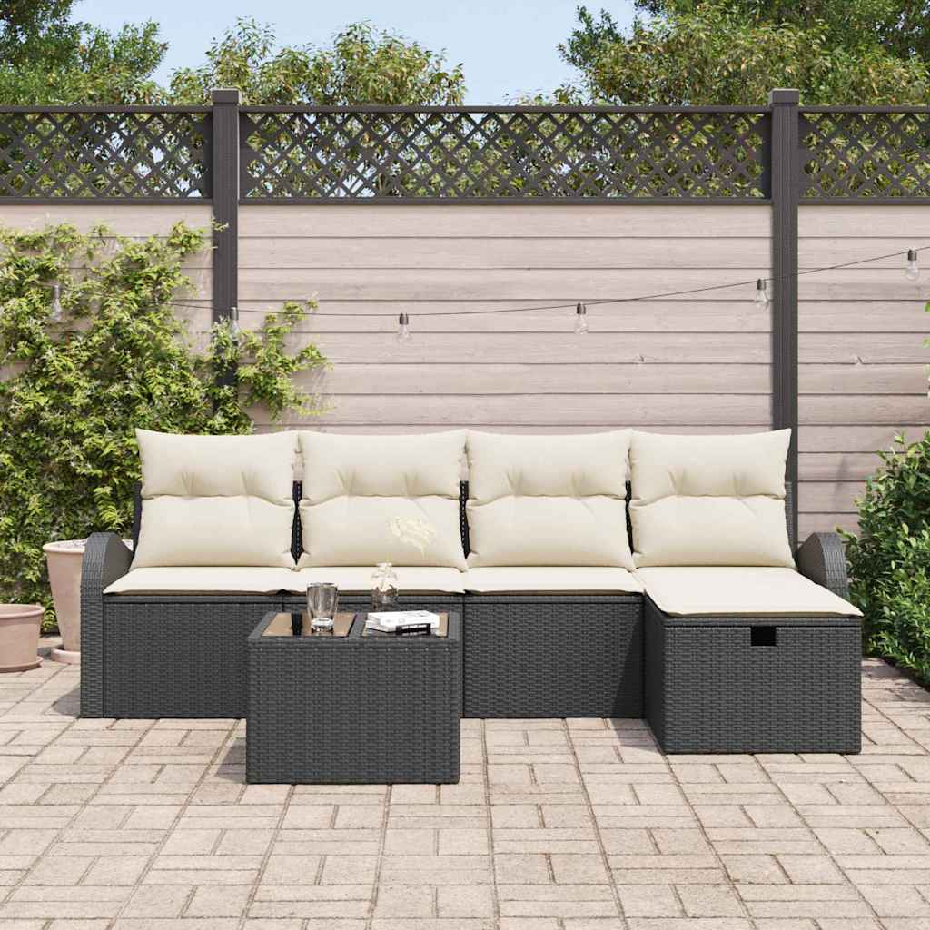 Conjunto de Sofá de Jardim 6 pcs Preto Rattan Sintético