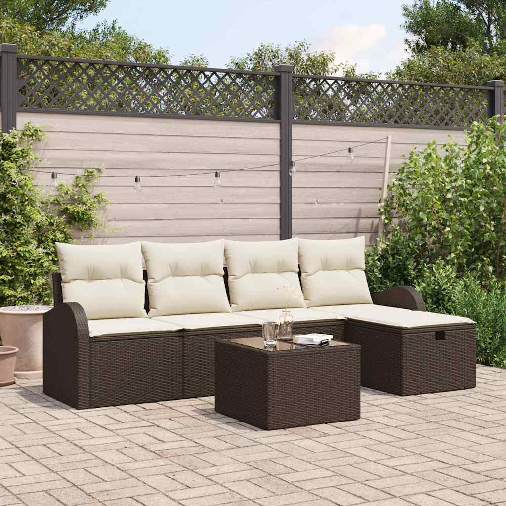 Conjunto de Sofá de Jardim 6 pcs Castanho Rattan Sintético