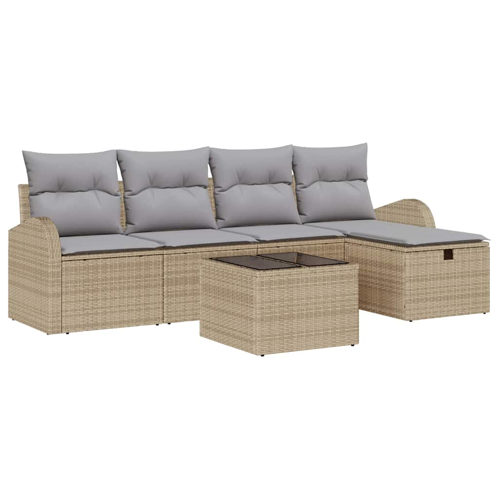 Conjunto de Sofá de Jardim 6 pcs Bege Rattan Sintético