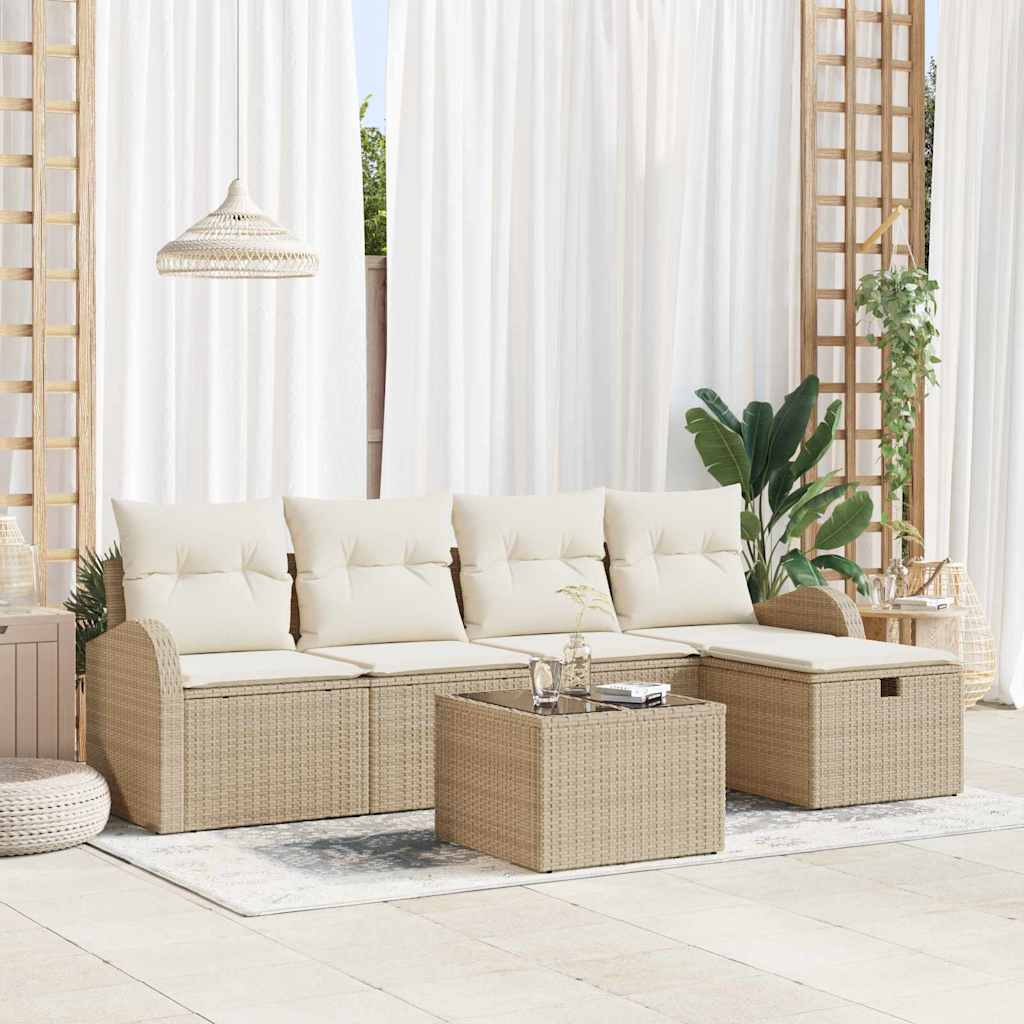 Conjunto de Sofá de Jardim 6 pcs Bege Rattan Sintético