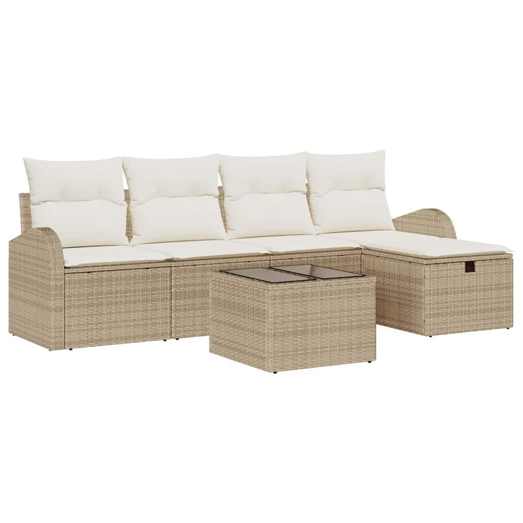 Conjunto de Sofá de Jardim 6 pcs Bege Rattan Sintético