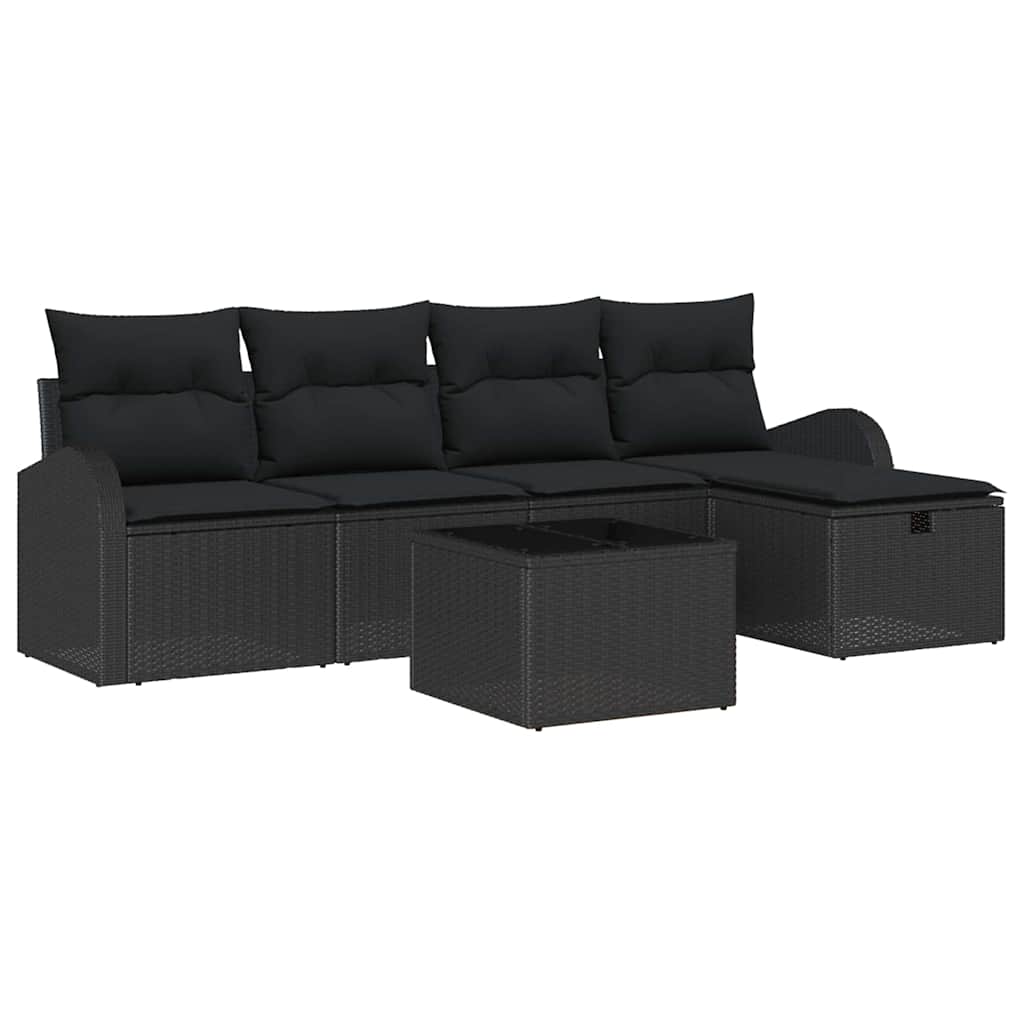 Conjunto de Sofá de Jardim 6 pcs Preto Rattan Sintético
