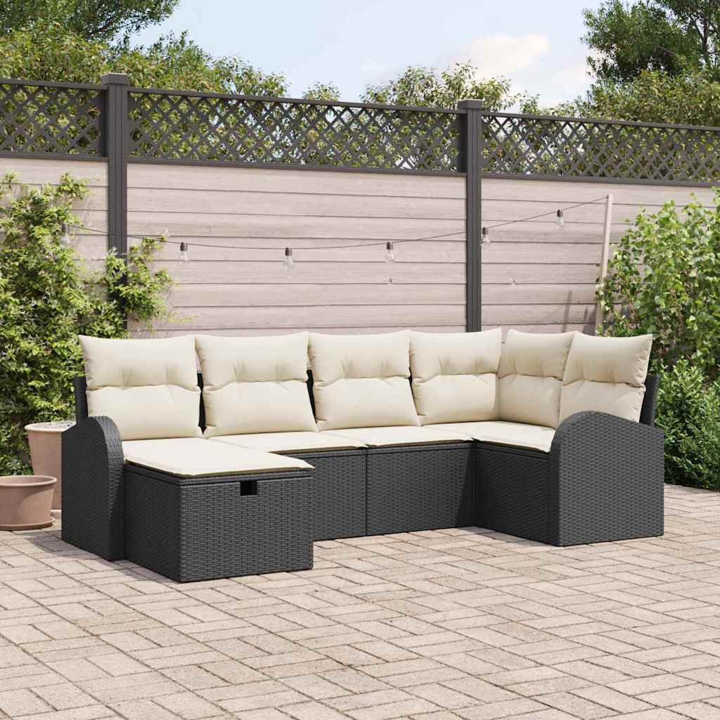 Conjunto de Sofá de Jardim 6 pcs Preto Rattan Sintético