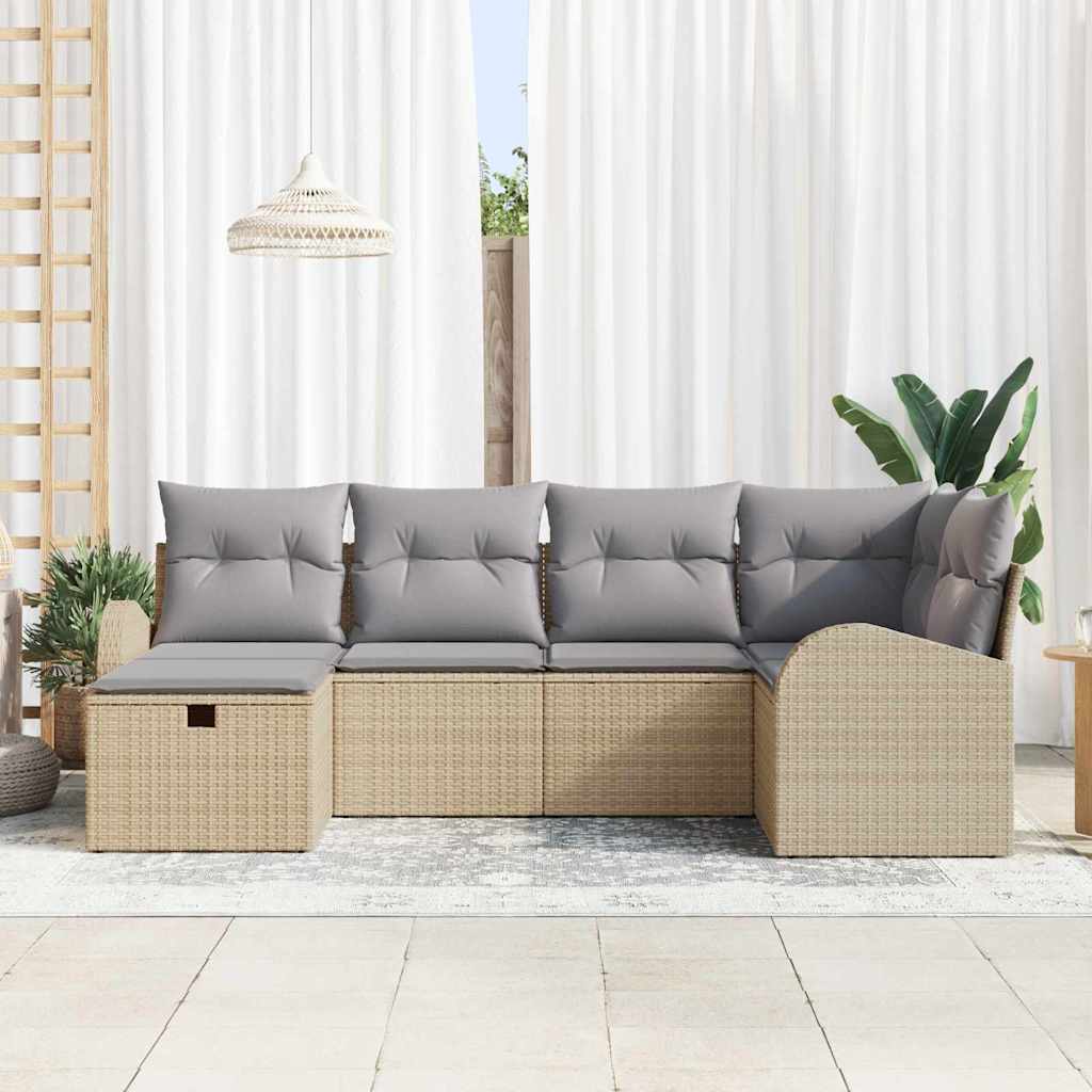 Conjunto de Sofá de Jardim 6 pcs Bege Rattan Sintético
