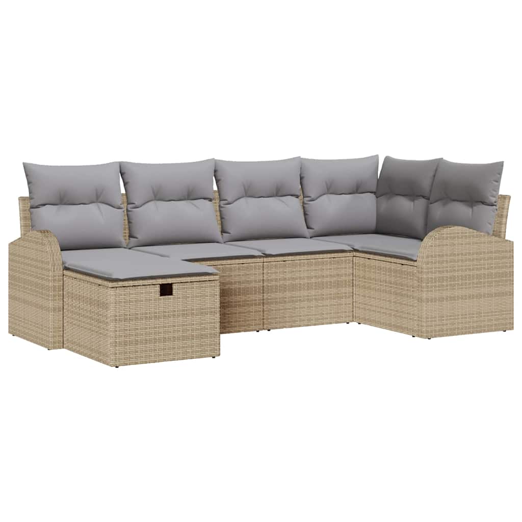 Conjunto de Sofá de Jardim 6 pcs Bege Rattan Sintético