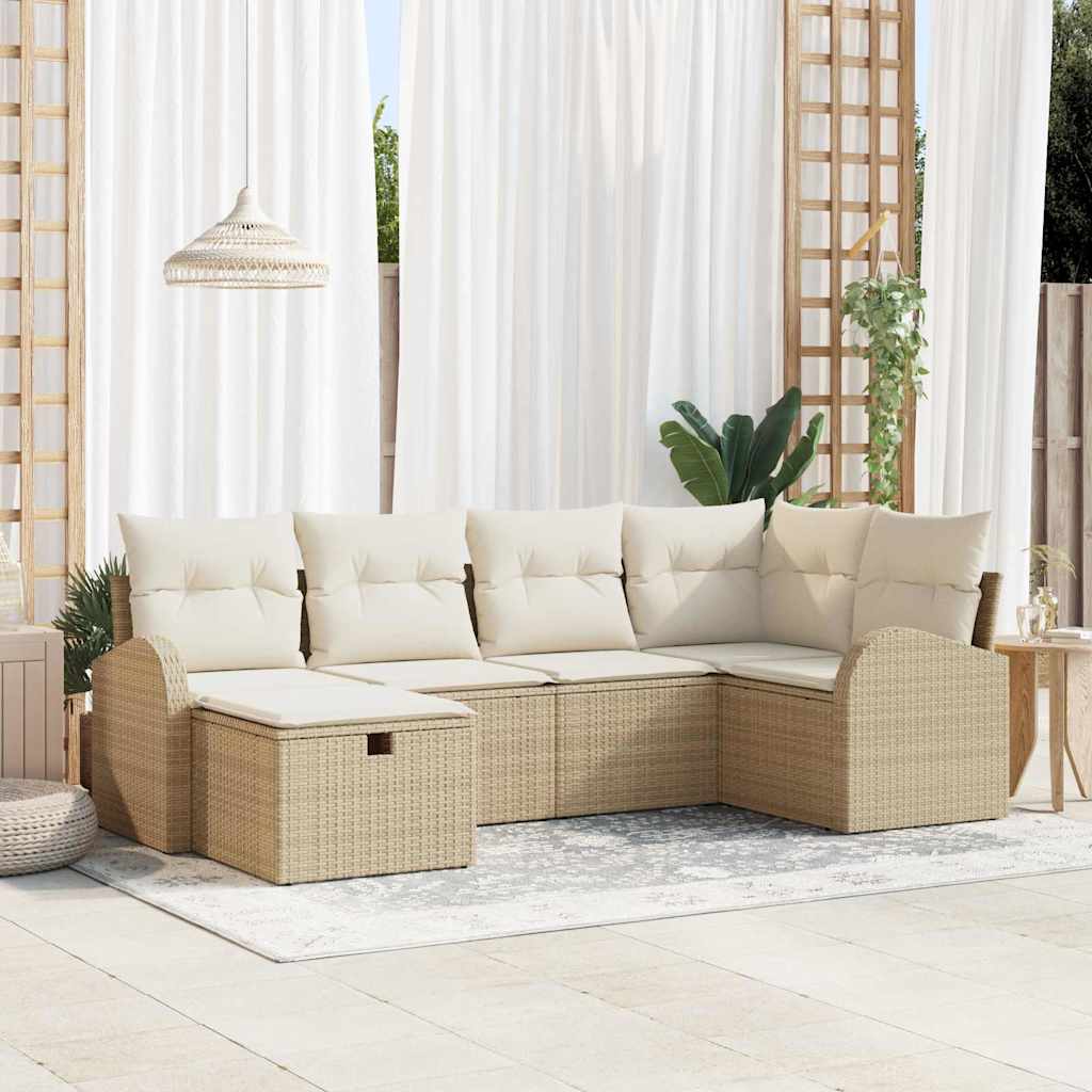 Conjunto de Sofá de Jardim 6 pcs Bege Rattan Sintético