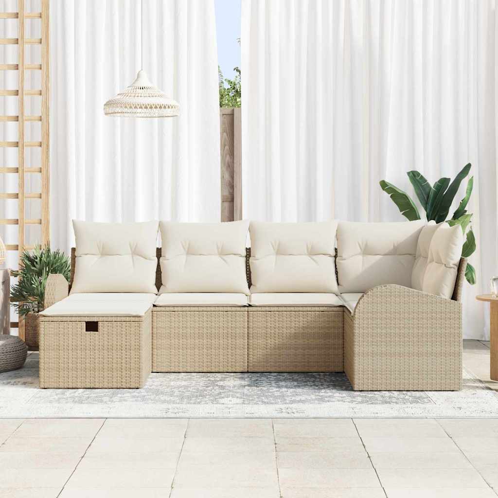 Conjunto de Sofá de Jardim 6 pcs Bege Rattan Sintético