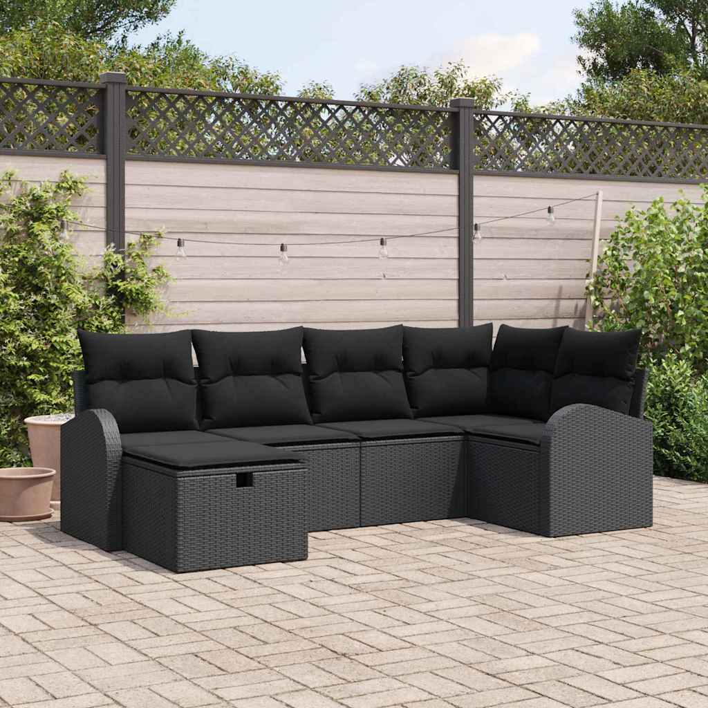 Conjunto de Sofá de Jardim 6 pcs Preto Rattan Sintético