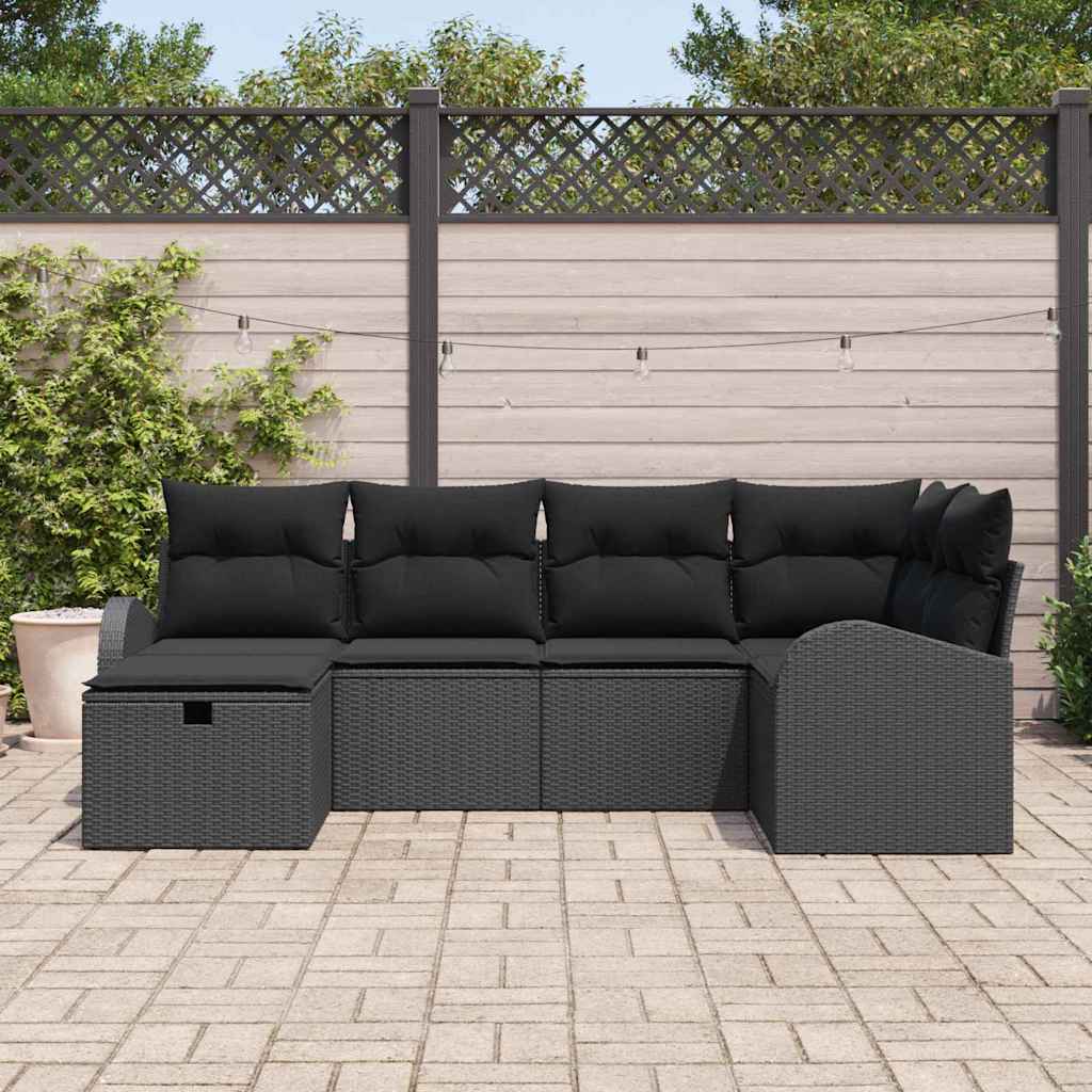 Conjunto de Sofá de Jardim 6 pcs Preto Rattan Sintético