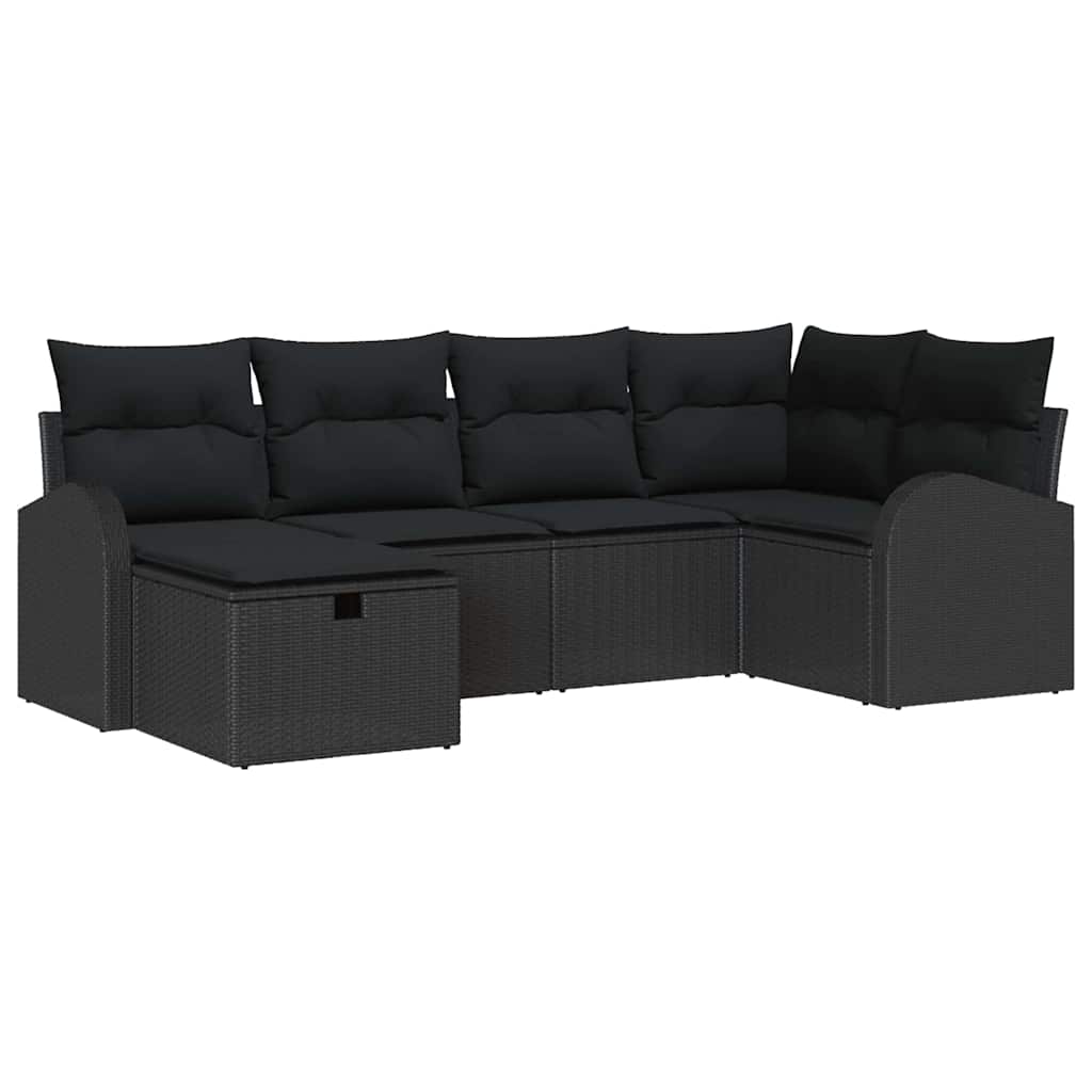 Conjunto de Sofá de Jardim 6 pcs Preto Rattan Sintético