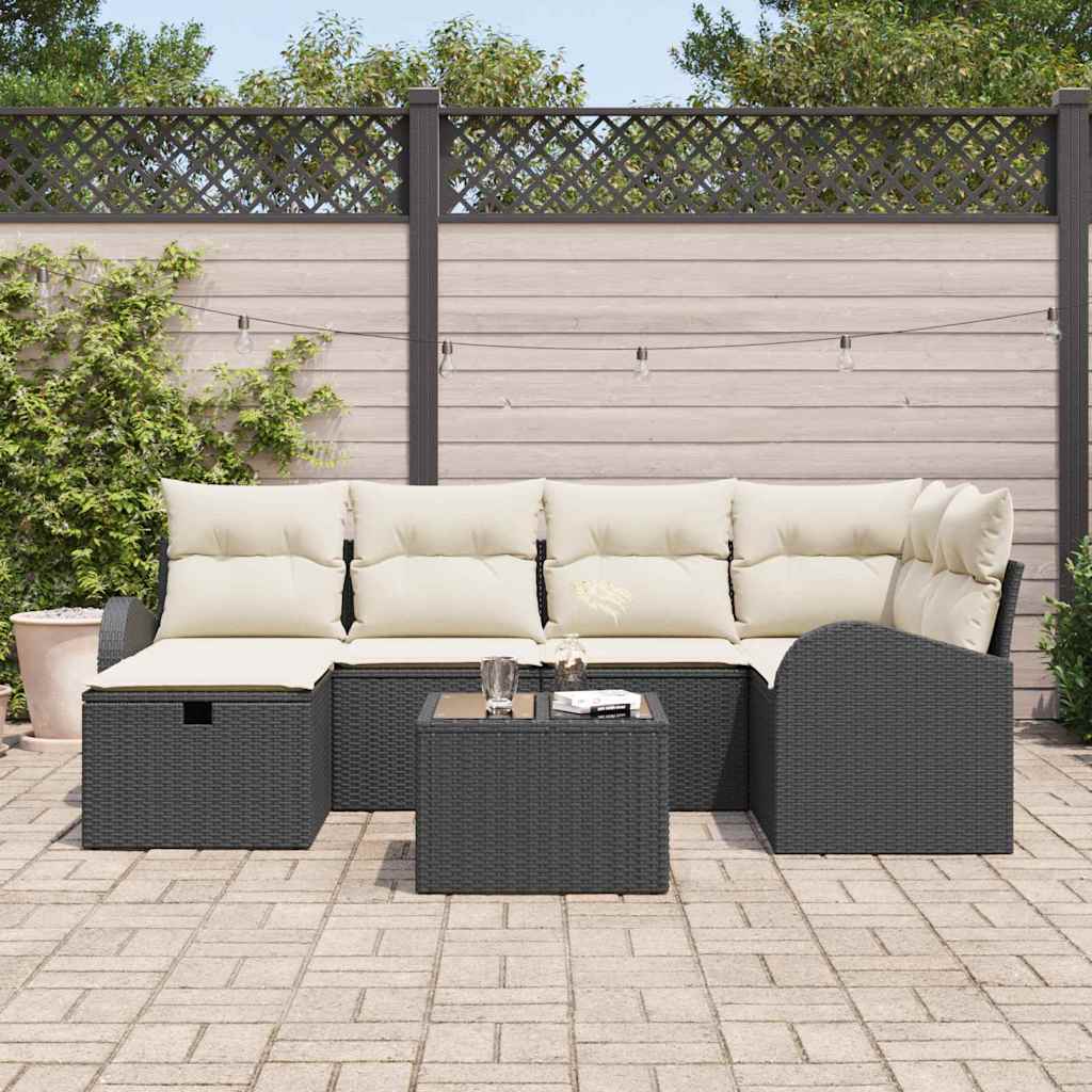 Conjunto de Sofá de Jardim 7 pcs Preto Rattan Sintético