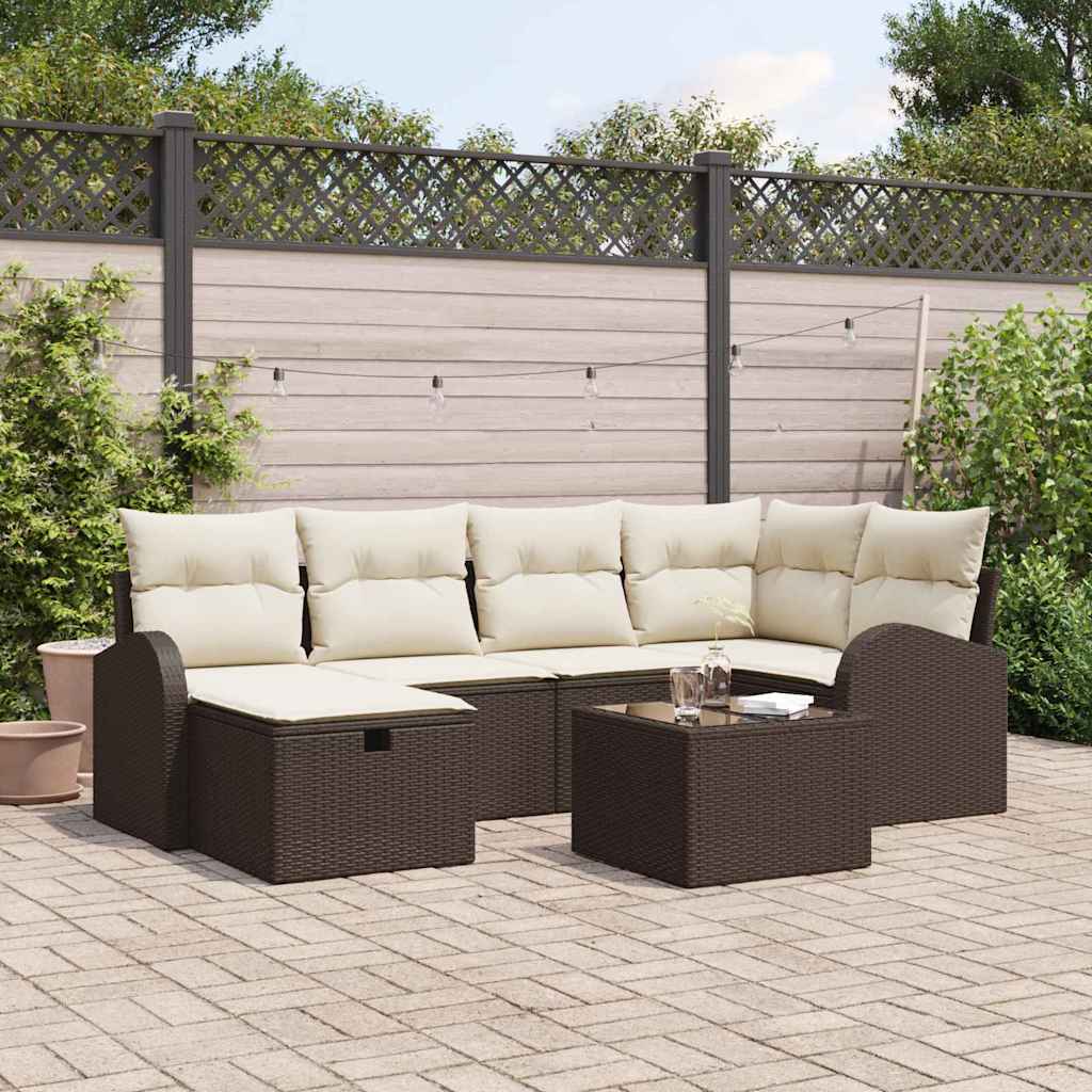 Conjunto de Sofá de Jardim 7 pcs Castanho Rattan Sintético