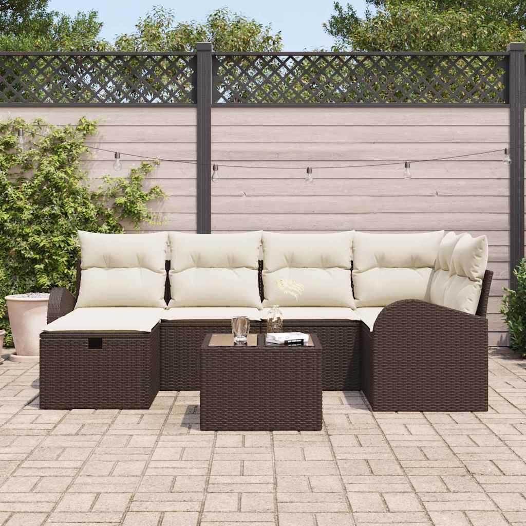 Conjunto de Sofá de Jardim 7 pcs Castanho Rattan Sintético