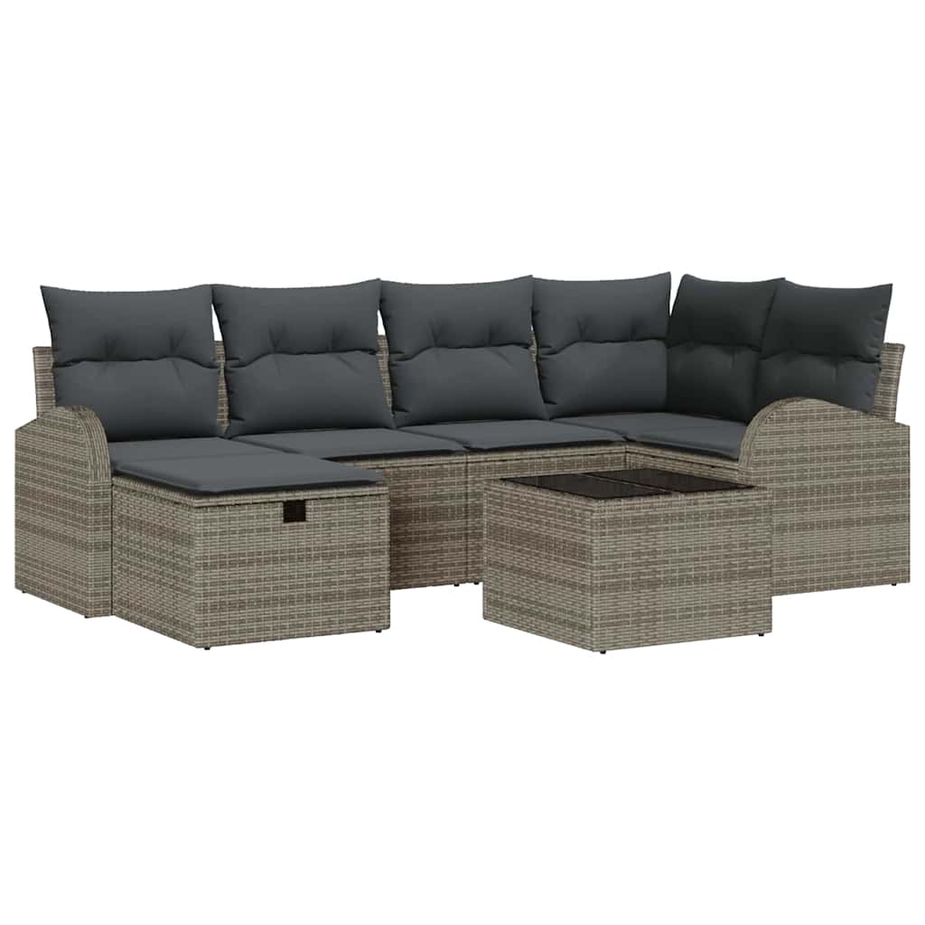Conjunto de Sofá de Jardim 7 pcs Cinzeto Rattan Sintético