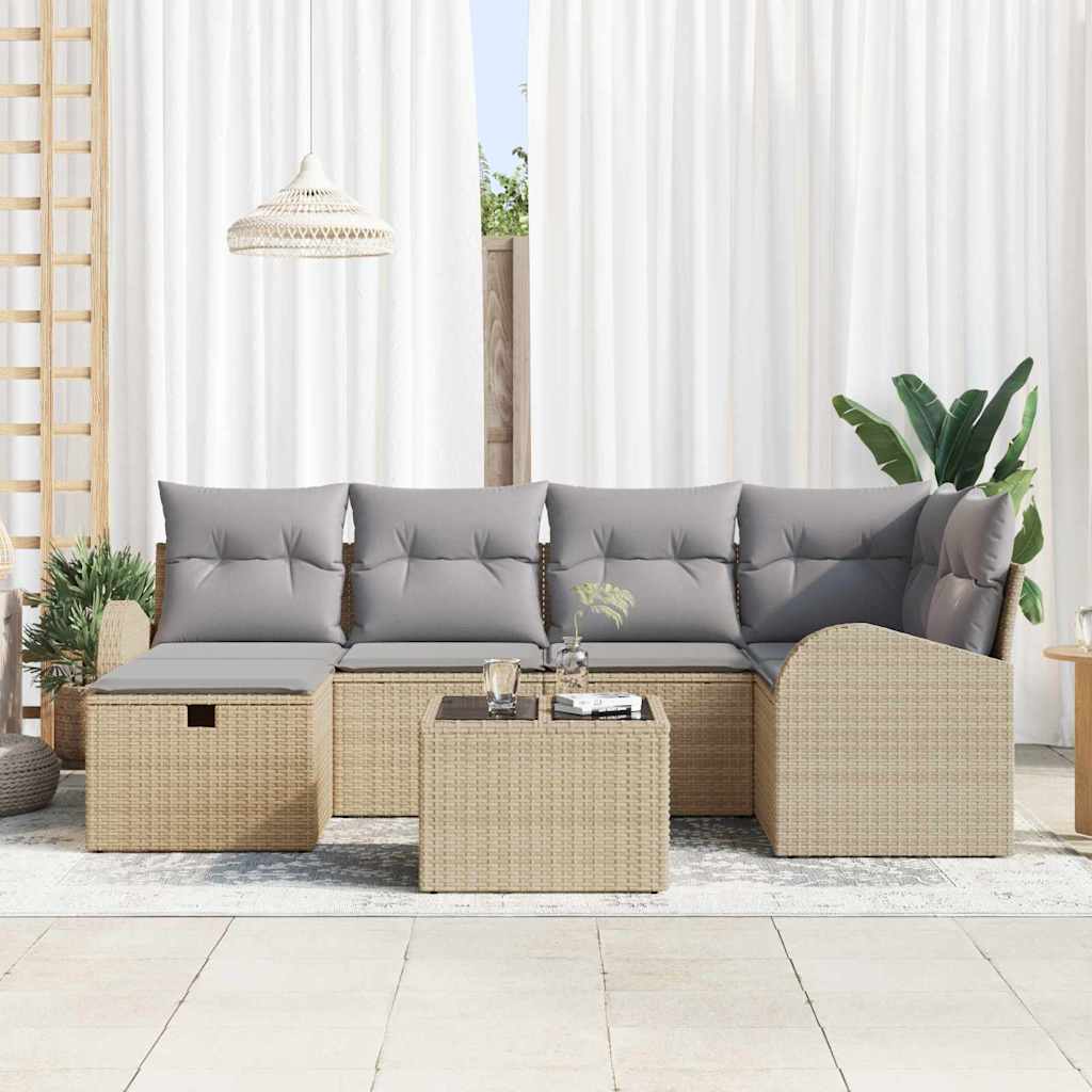 Conjunto de Sofá de Jardim 7 pcs Bege Rattan Sintético