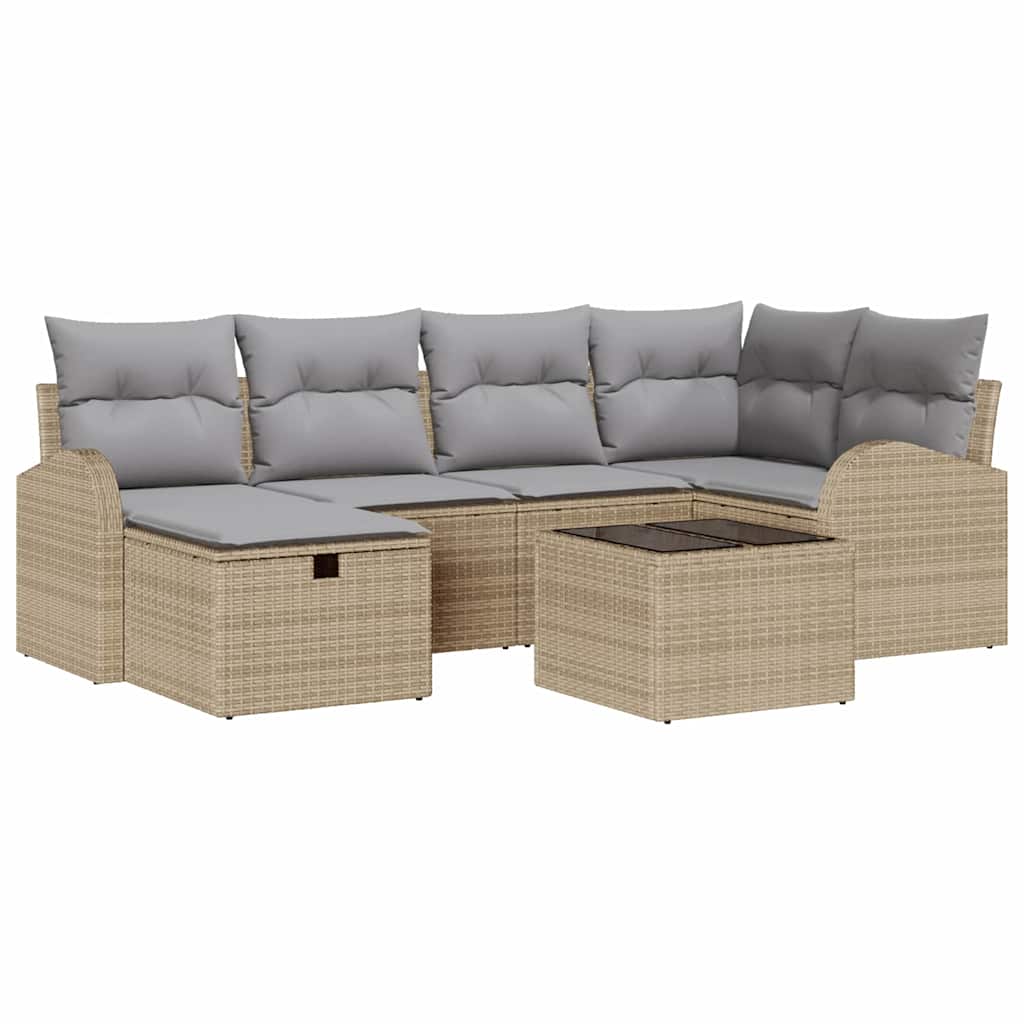 Conjunto de Sofá de Jardim 7 pcs Bege Rattan Sintético