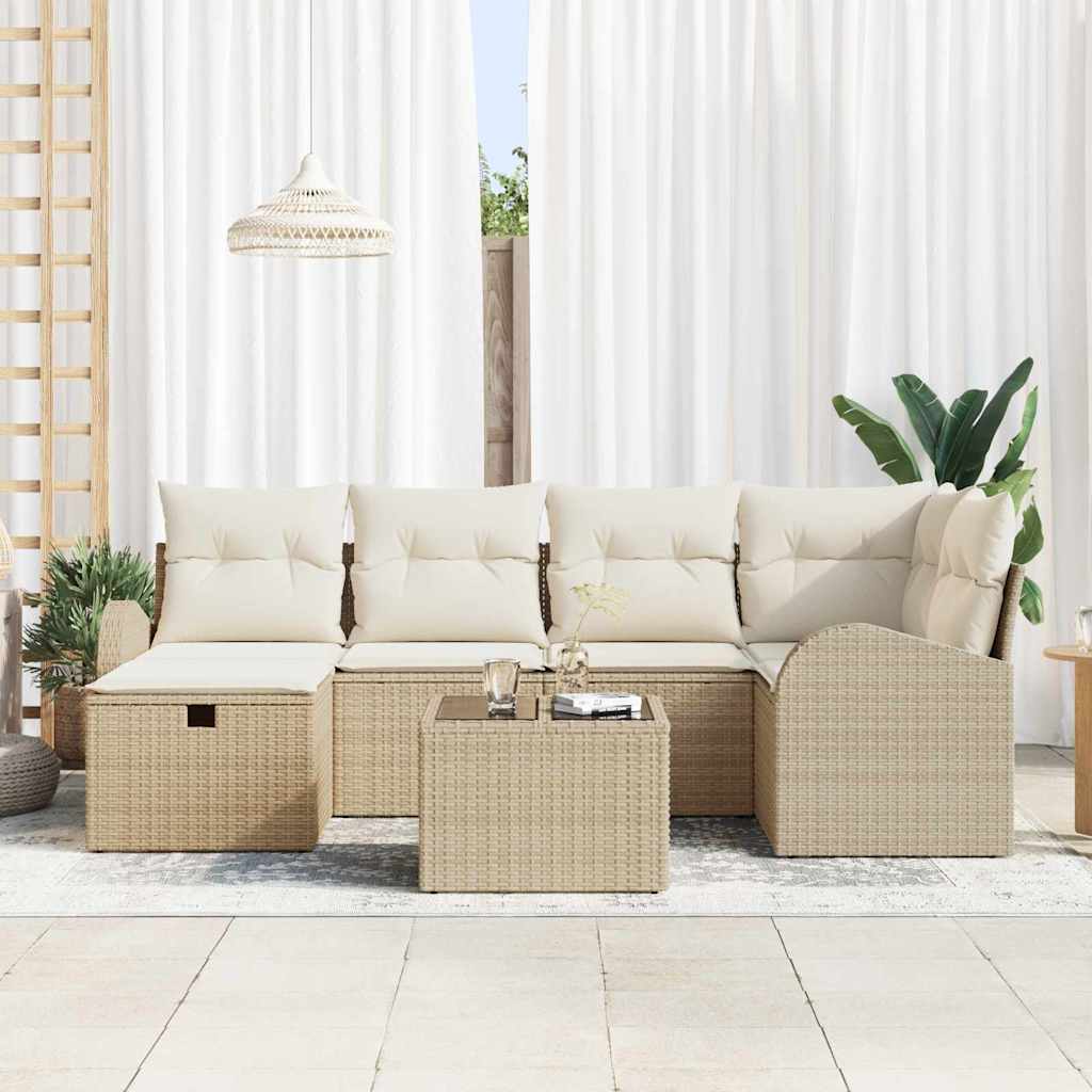 Conjunto de Sofá de Jardim 7 pcs Bege Rattan Sintético