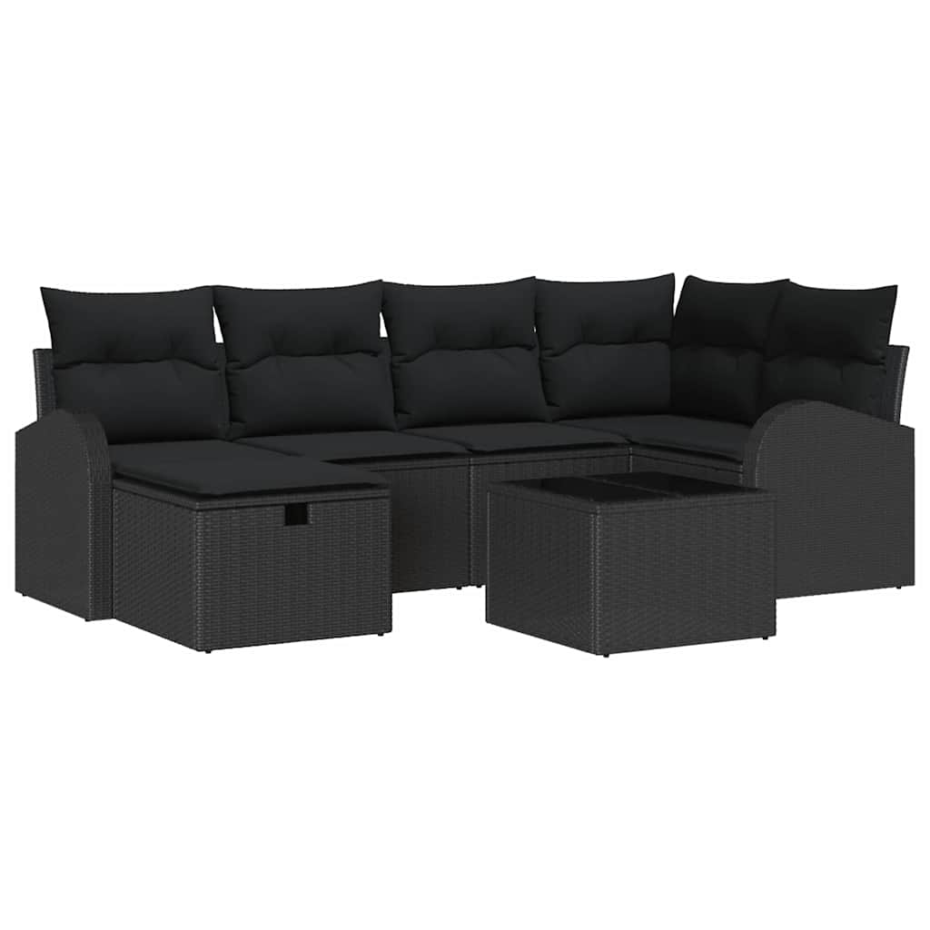 Conjunto de Sofá de Jardim 7 pcs Preto Rattan Sintético