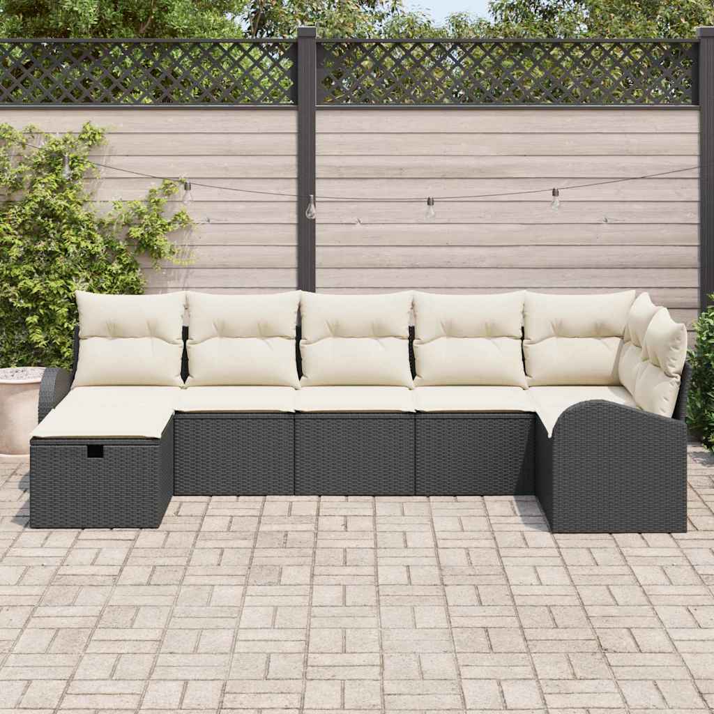 Conjunto de Sofá de Jardim 7 pcs Preto Rattan Sintético