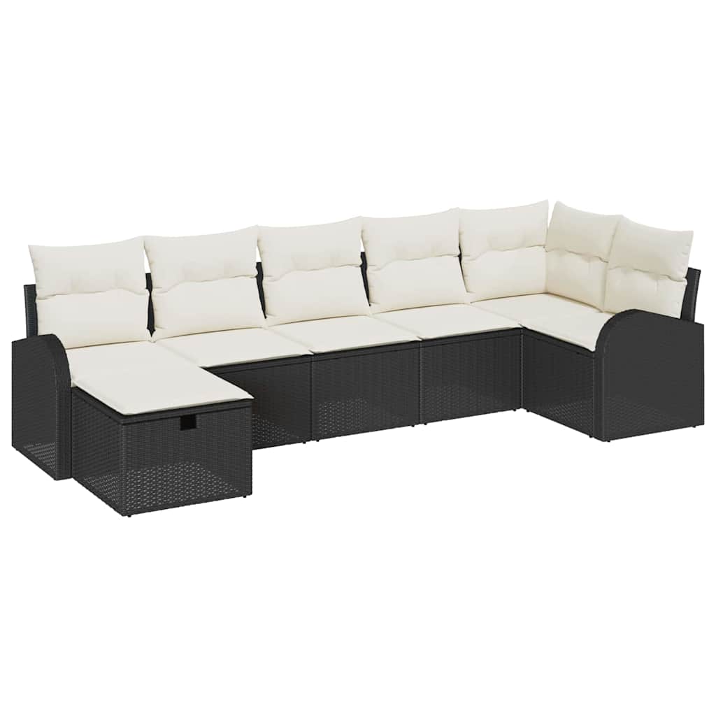 Conjunto de Sofá de Jardim 7 pcs Preto Rattan Sintético