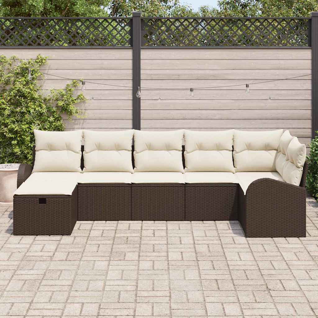 Conjunto de Sofá de Jardim 7 pcs Castanho Rattan Sintético