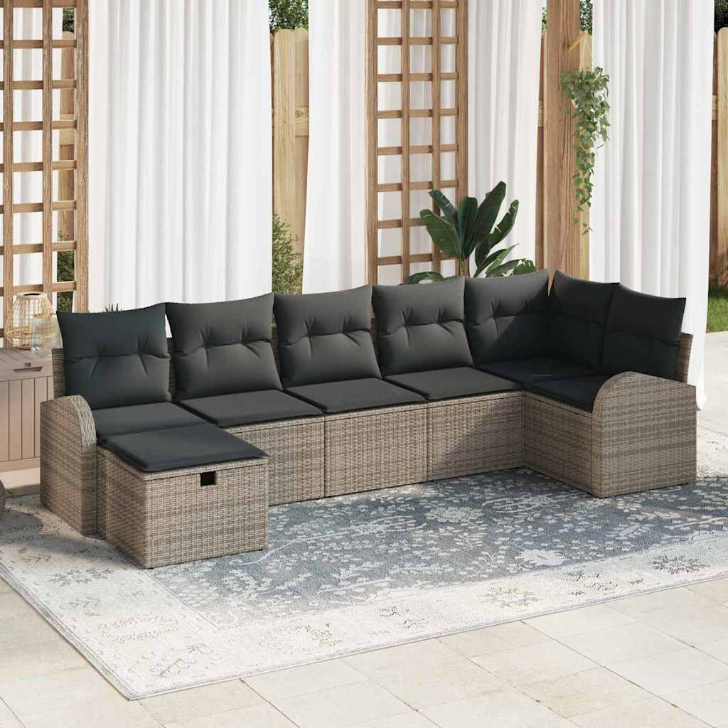Conjunto de Sofá de Jardim 7 pcs Cinzeto Rattan Sintético