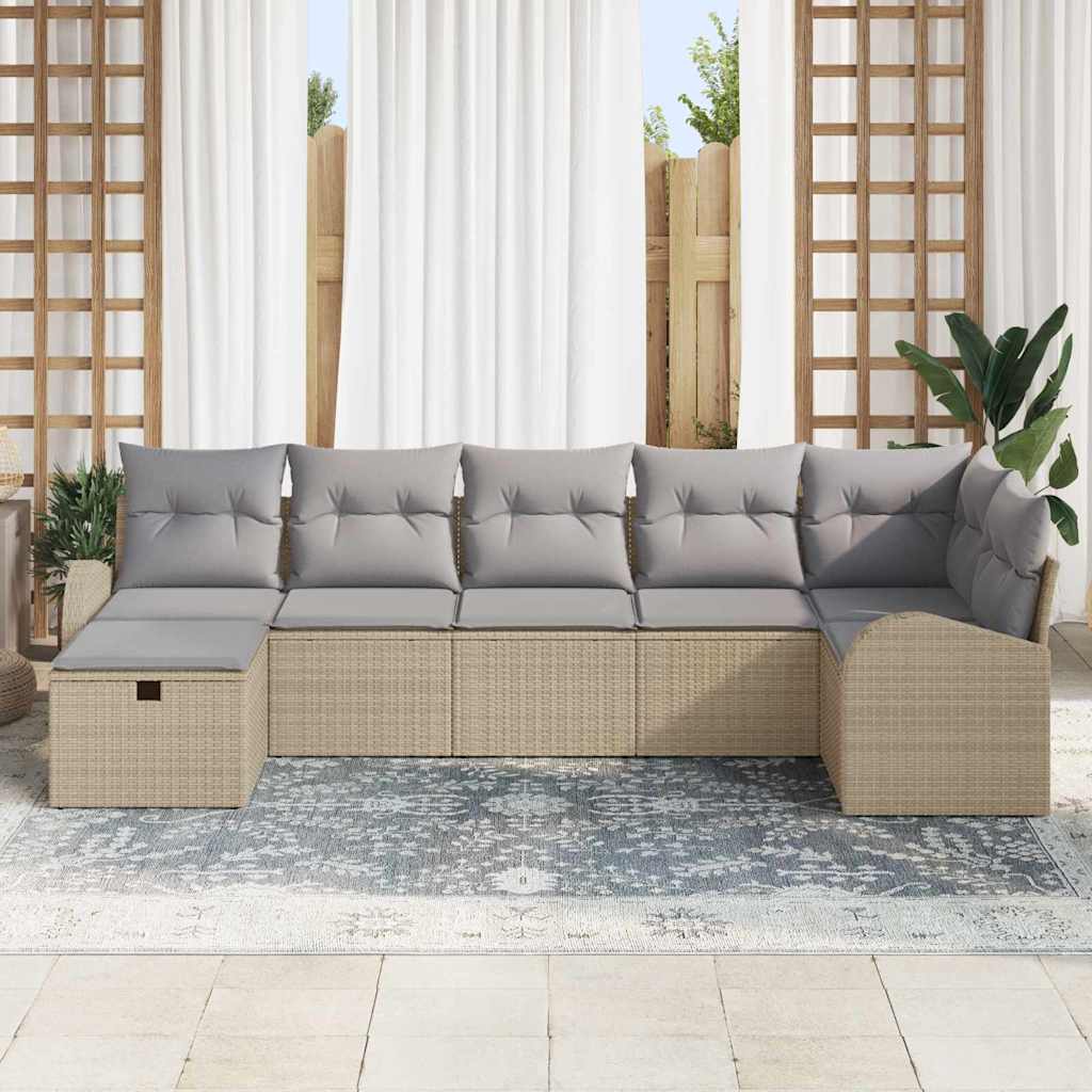 Conjunto de Sofá de Jardim 7 pcs Bege Rattan Sintético