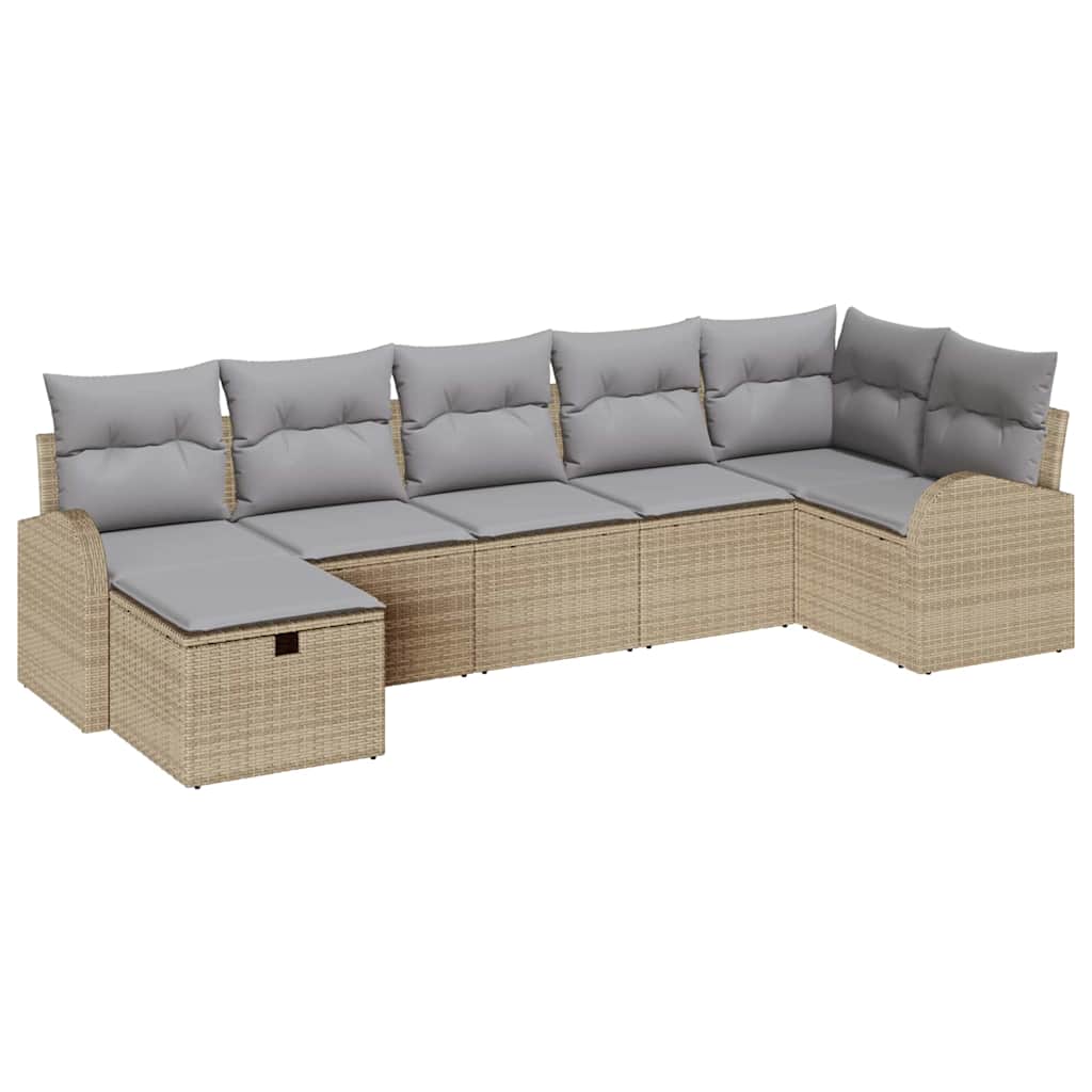 Conjunto de Sofá de Jardim 7 pcs Bege Rattan Sintético