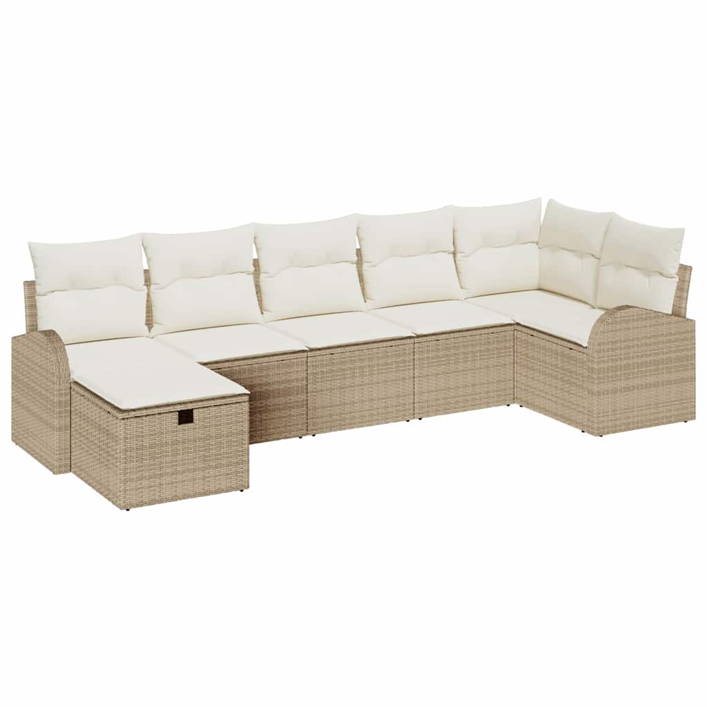 Conjunto de Sofá de Jardim 7 pcs Bege Rattan Sintético