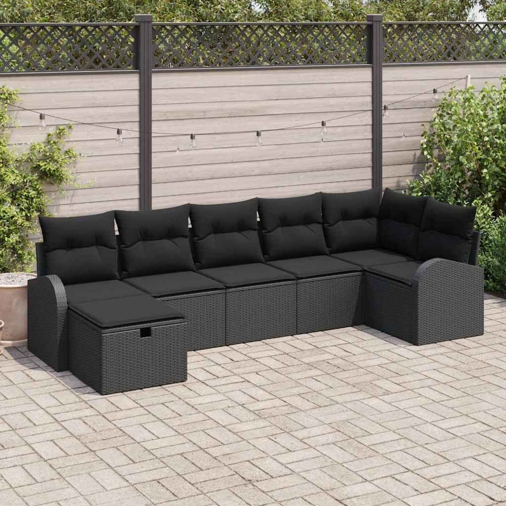 Conjunto de Sofá de Jardim 7 pcs Preto Rattan Sintético