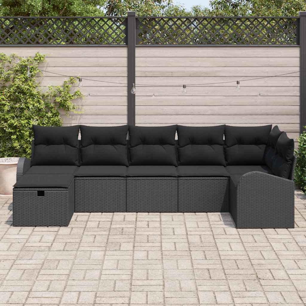 Conjunto de Sofá de Jardim 7 pcs Preto Rattan Sintético