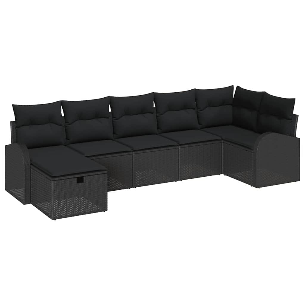 Conjunto de Sofá de Jardim 7 pcs Preto Rattan Sintético