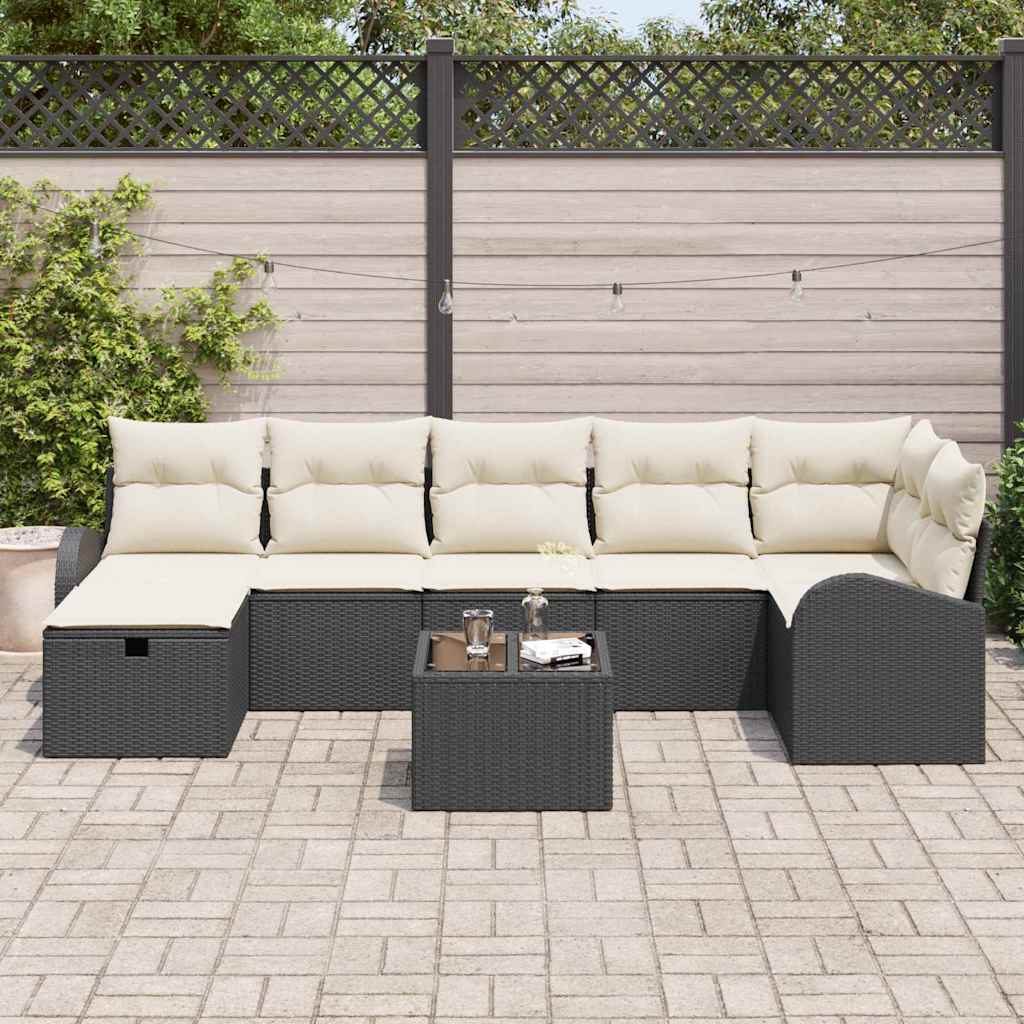 Conjunto de Sofá de Jardim 8 pcs Preto Rattan Sintético
