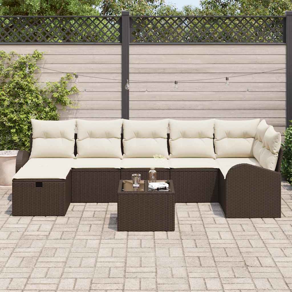 Conjunto de Sofá de Jardim 8 pcs Castanho Rattan Sintético