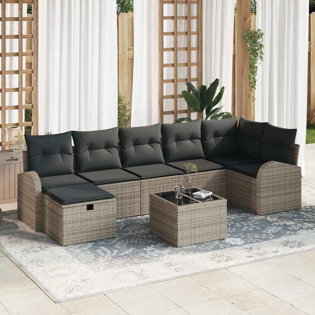 Conjunto de Sofá de Jardim 8 pcs Cinzeto Rattan Sintético