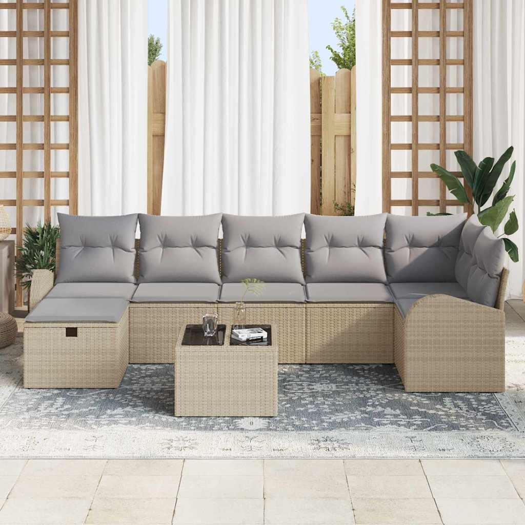 Conjunto de Sofá de Jardim 8 pcs Bege Rattan Sintético