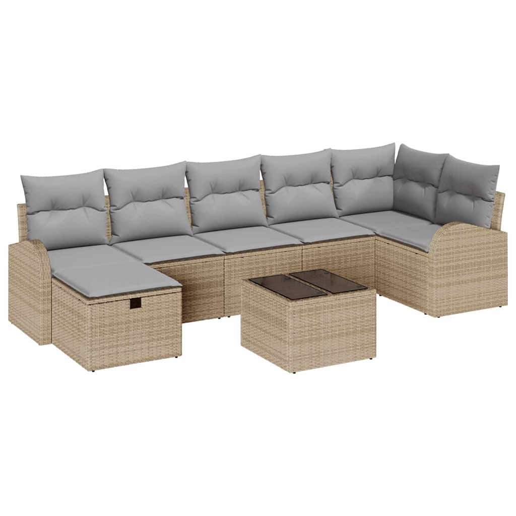 Conjunto de Sofá de Jardim 8 pcs Bege Rattan Sintético
