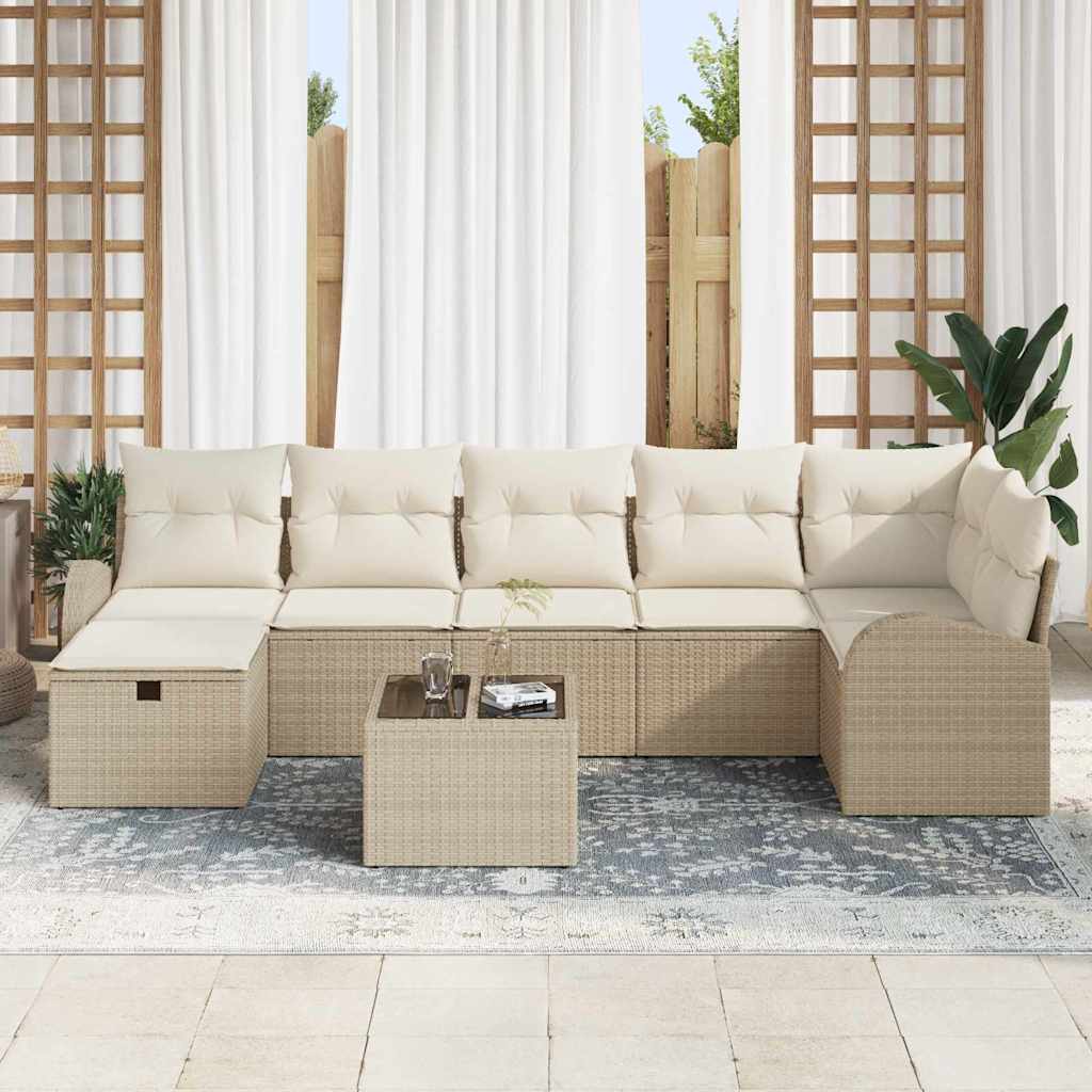 Conjunto de Sofá de Jardim 8 pcs Bege Rattan Sintético