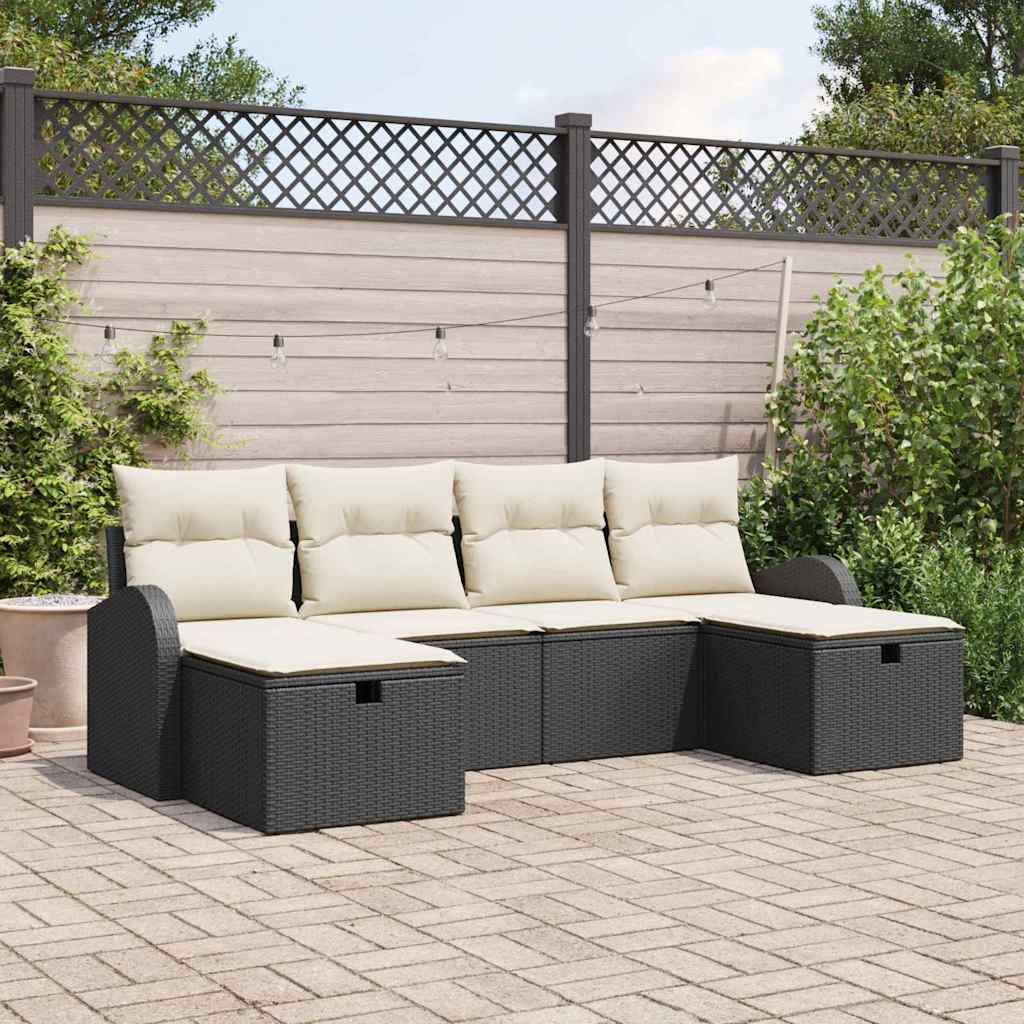 Conjunto de Sofá de Jardim 6 pcs Preto Rattan Sintético