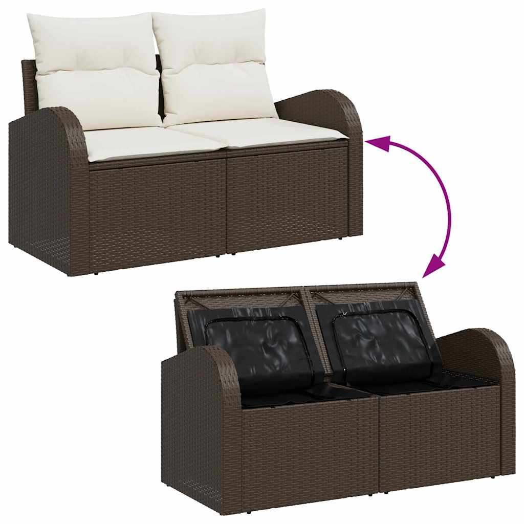 Conjunto de Sofá de Jardim com almofada 6 pcs Castanho vime PE
