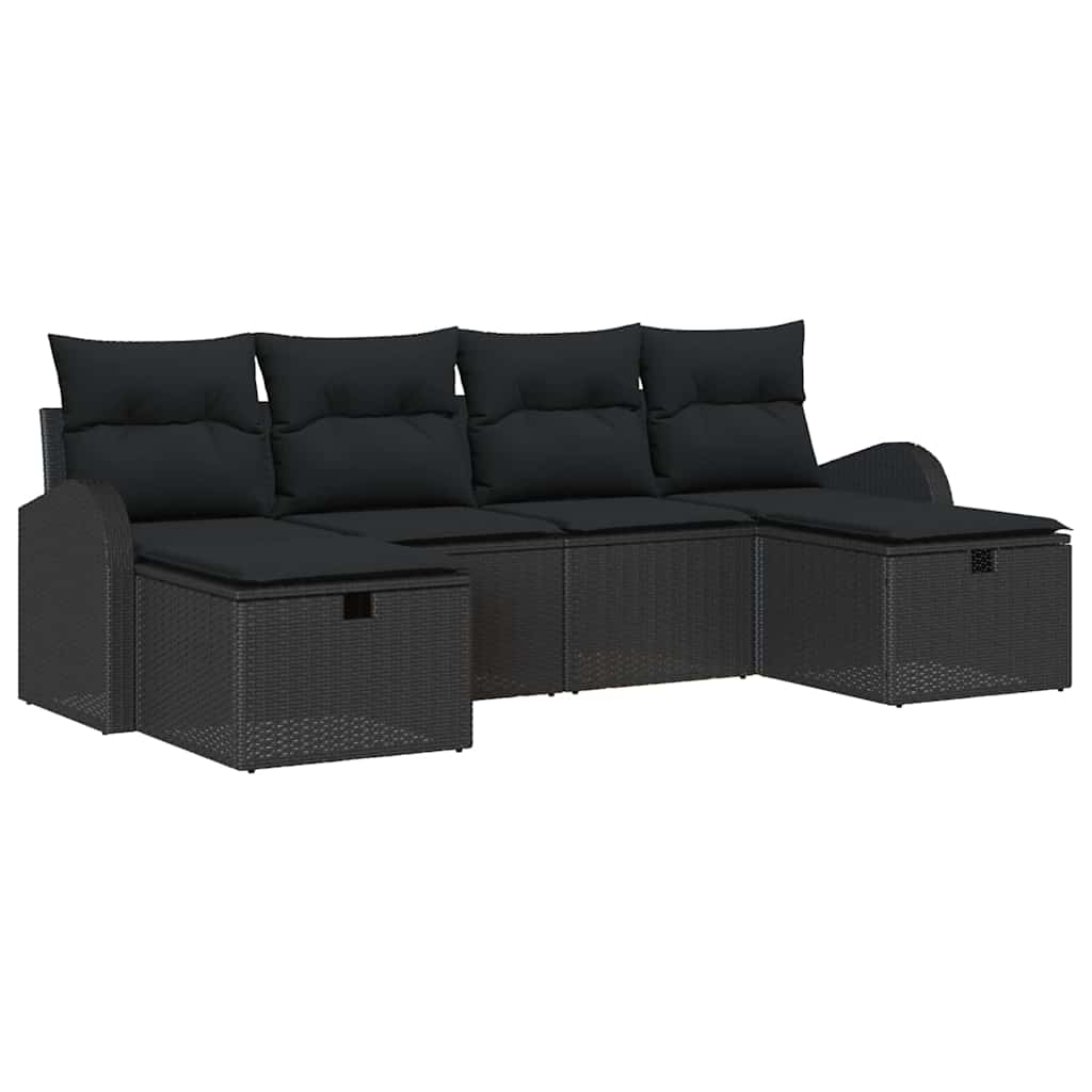 Conjunto de Sofá de Jardim com almofada 6 pcs Preto vime PE